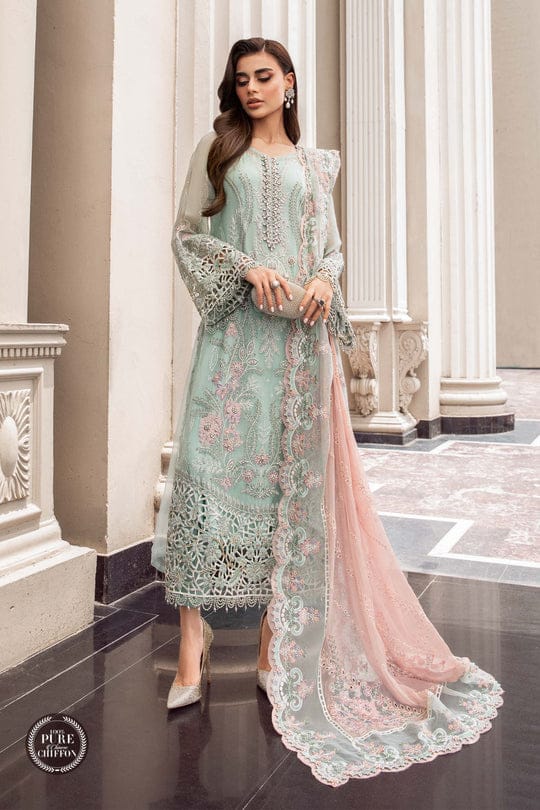 Maria B 3 piece Unstitched Chiffon | MPC-23-104 Mint Green