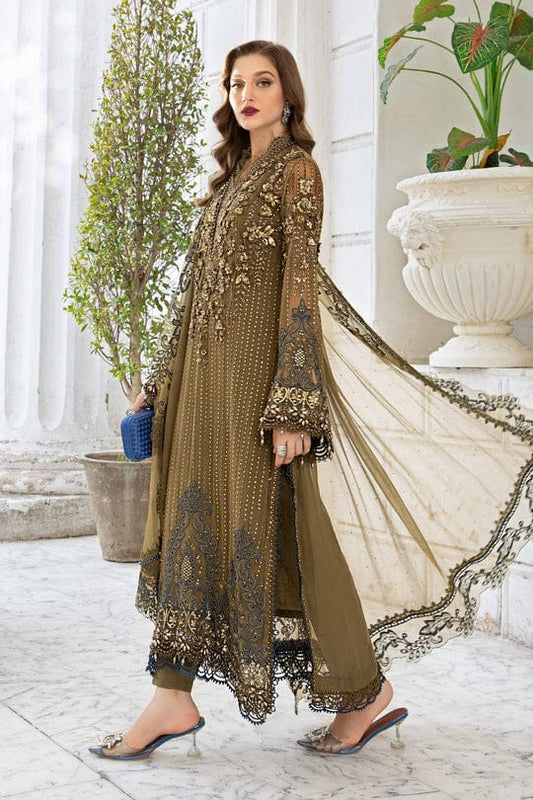 Maria B 3 Piece Unstitched Embroidered Chiffon Suit | MPC-24-108-Bronze