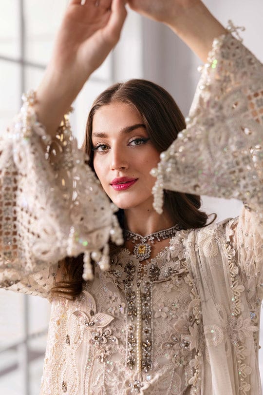 Maria B 3 Piece Unstitched Embroidered Chiffon Suit | BD-3007 Off White