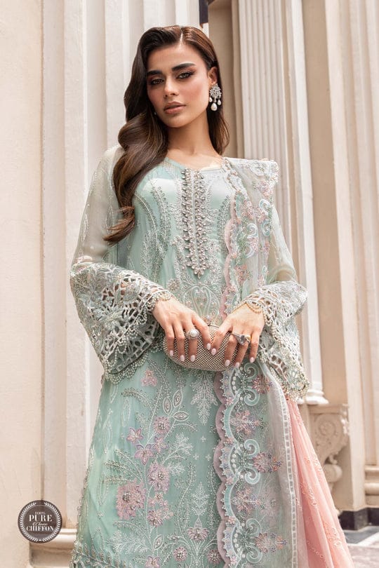 Maria B 3 piece Unstitched Chiffon | MPC-23-104 Mint Green