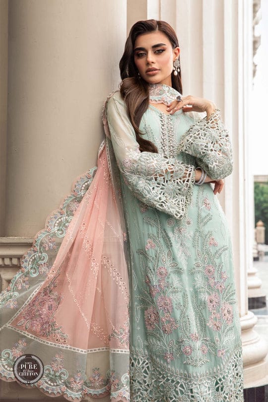 Maria B 3 piece Unstitched Chiffon | MPC-23-104 Mint Green