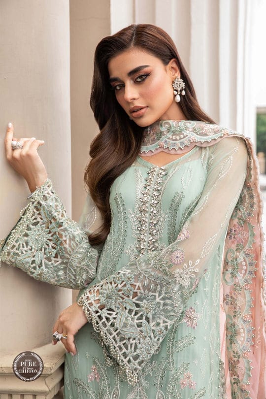 Maria B 3 piece Unstitched Chiffon | MPC-23-104 Mint Green