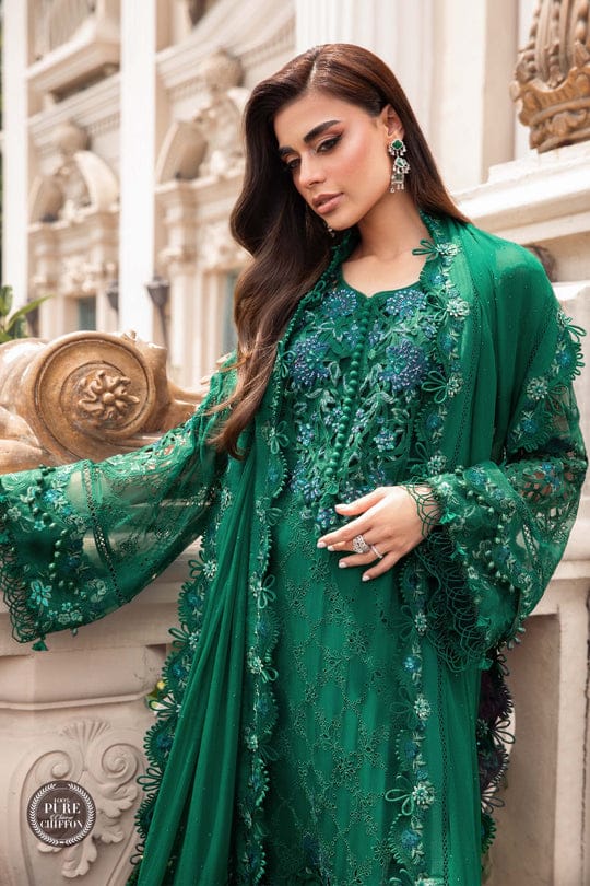 Maria B 3 Piece Unstitched Chiffon | MPC-23-108 Emerald Green