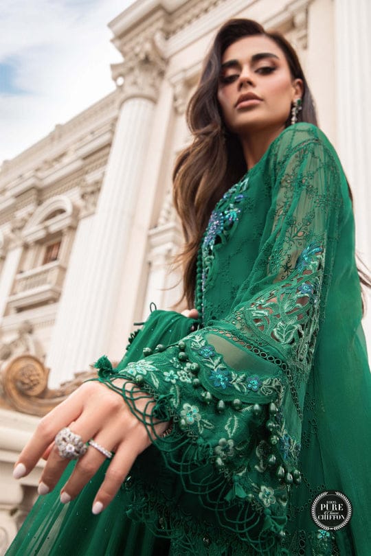Maria B 3 Piece Unstitched Chiffon | MPC-23-108 Emerald Green