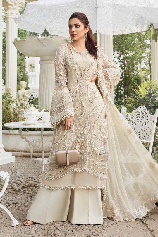 3 piece Unstitched Embroidered Chiffon Suit | MPC-24-104-Ivery