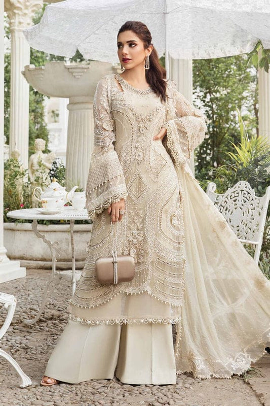 3 piece Unstitched Embroidered Chiffon Suit | MPC-24-104-Ivery