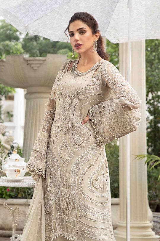 3 piece Unstitched Embroidered Chiffon Suit | MPC-24-104-Ivery