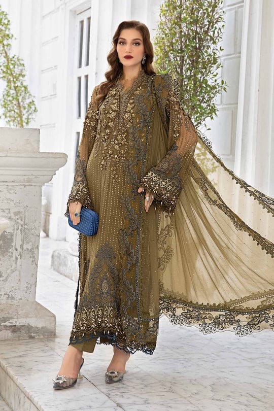 Maria B 3 Piece Unstitched Embroidered Chiffon Suit | MPC-24-108-Bronze