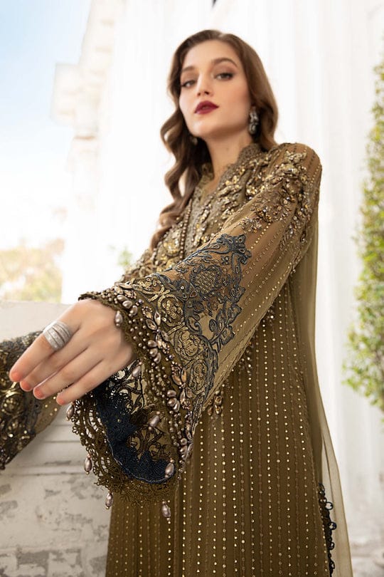 Maria B 3 Piece Unstitched Embroidered Chiffon Suit | MPC-24-108-Bronze
