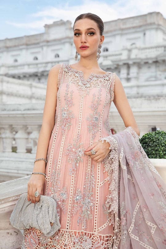 Maria B 3 piece Unstitched Embroidered Chiffon Suit | MPC-24-106 Baby Pink