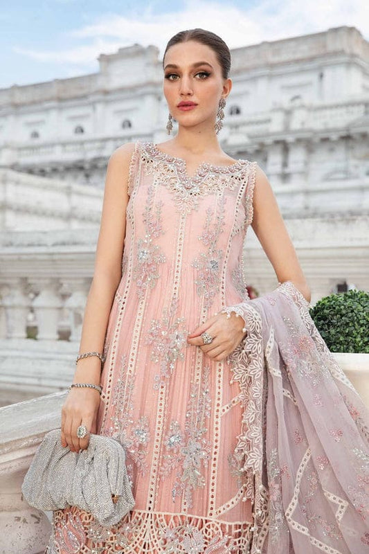 Maria B 3 piece Unstitched Embroidered Chiffon Suit | MPC-24-106 Baby Pink