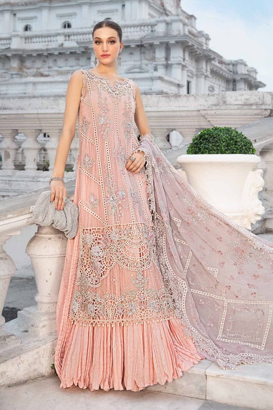 Maria B 3 piece Unstitched Embroidered Chiffon Suit | MPC-24-106 Baby Pink