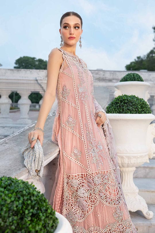 Maria B 3 piece Unstitched Embroidered Chiffon Suit | MPC-24-106 Baby Pink