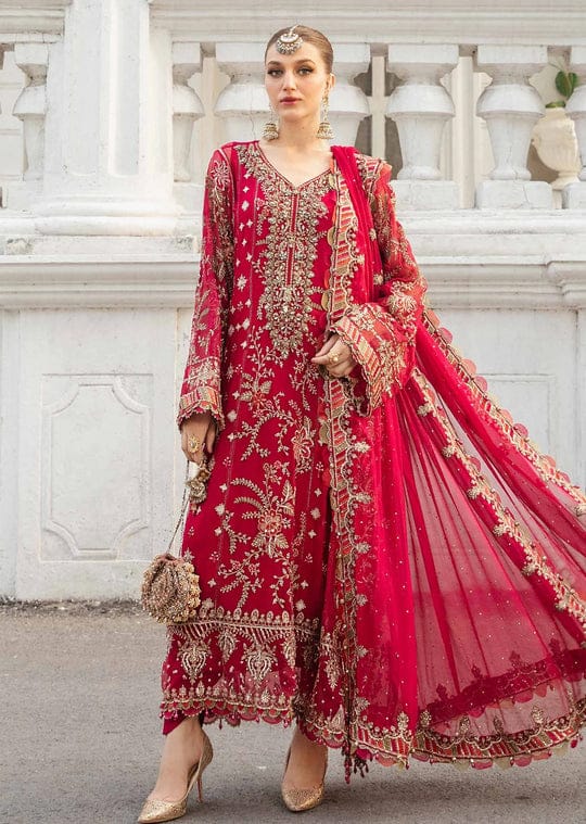 Maria B 3 piece Unstitched Embroidered Chiffon Suit | MPC-24-107 Fuchsia Pink