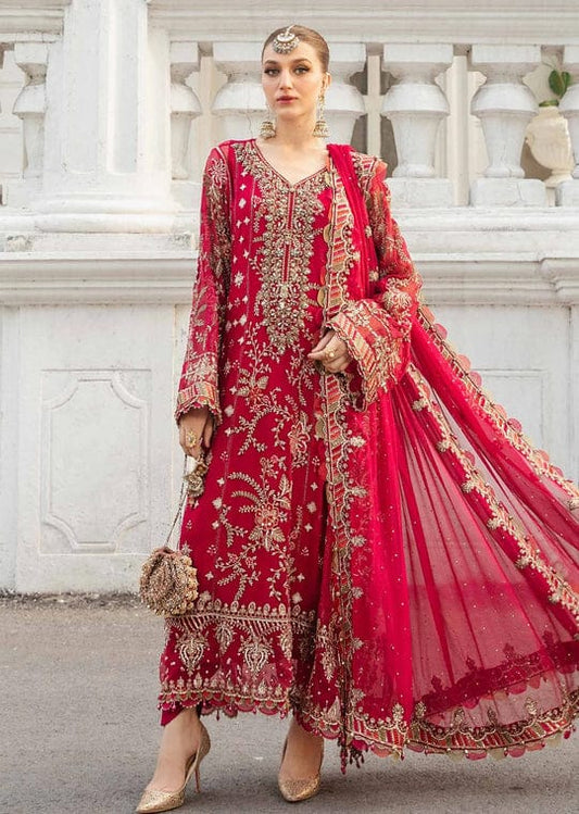 Maria B 3 piece Unstitched Embroidered Chiffon Suit | MPC-24-107 Fuchsia Pink