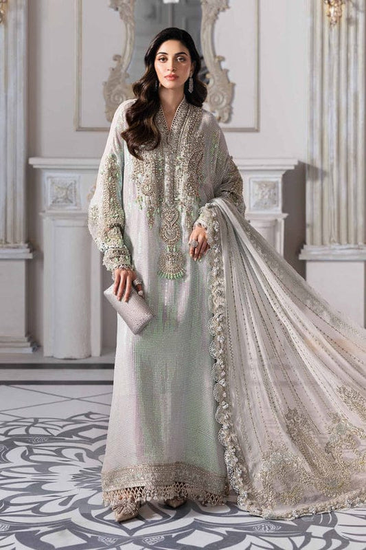 Maria B 3 Piece Unstitched Embroidered Chiffon Suit | BD-3005-Ice Blue