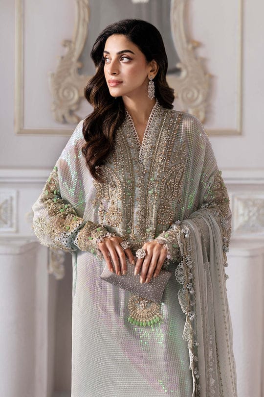 Maria B 3 Piece Unstitched Embroidered Chiffon Suit | BD-3005-Ice Blue