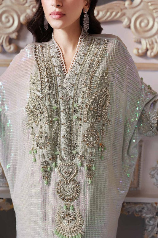 Maria B 3 Piece Unstitched Embroidered Chiffon Suit | BD-3005-Ice Blue