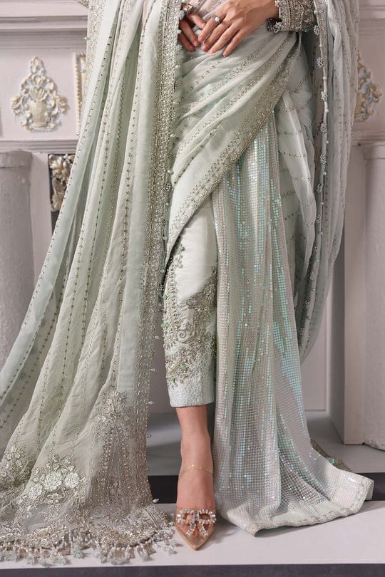 Maria B 3 Piece Unstitched Embroidered Chiffon Suit | BD-3005-Ice Blue