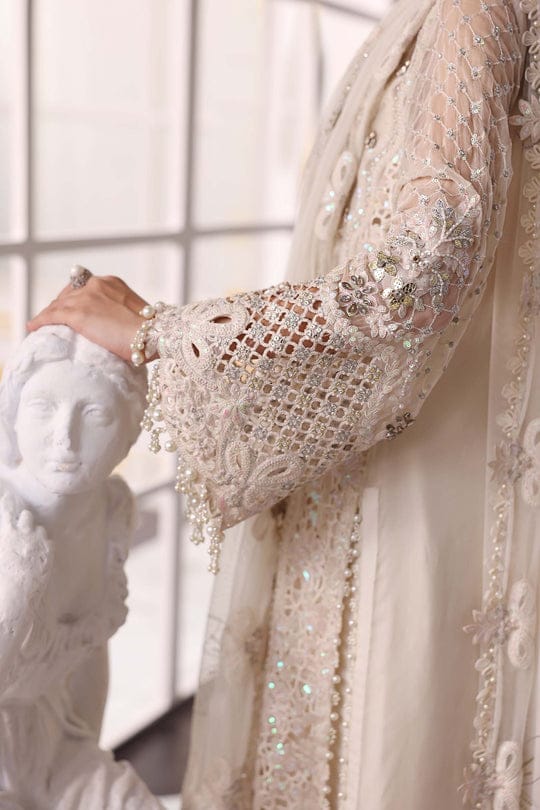 Maria B 3 Piece Unstitched Embroidered Chiffon Suit | BD-3007 Off White