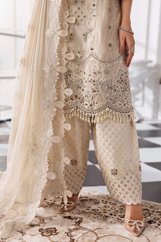 Maria B 3 Piece Unstitched Embroidered Chiffon Suit | BD-3007 Off White