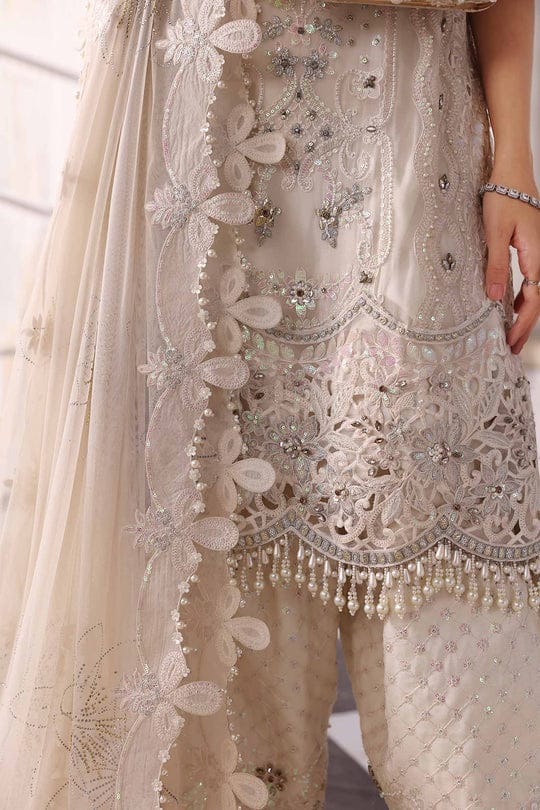 Maria B 3 Piece Unstitched Embroidered Chiffon Suit | BD-3007 Off White