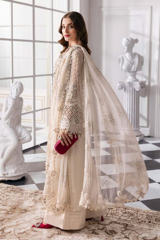 Maria B 3 Piece Unstitched Embroidered Chiffon Suit | BD-3007 Off White