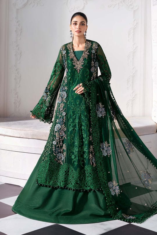 Maria B 3 Piece Unstitched Embroidered Chiffon Suit | BD-3008-Emerald Green