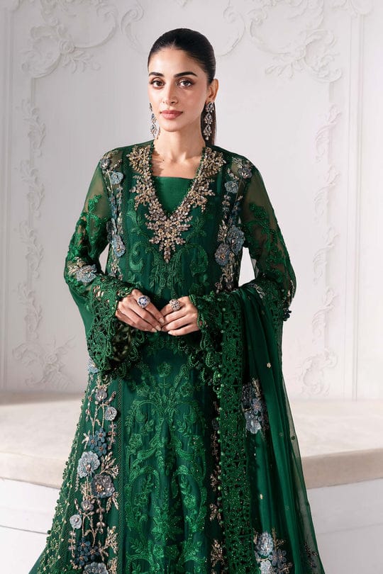 Maria B 3 Piece Unstitched Embroidered Chiffon Suit | BD-3008-Emerald Green