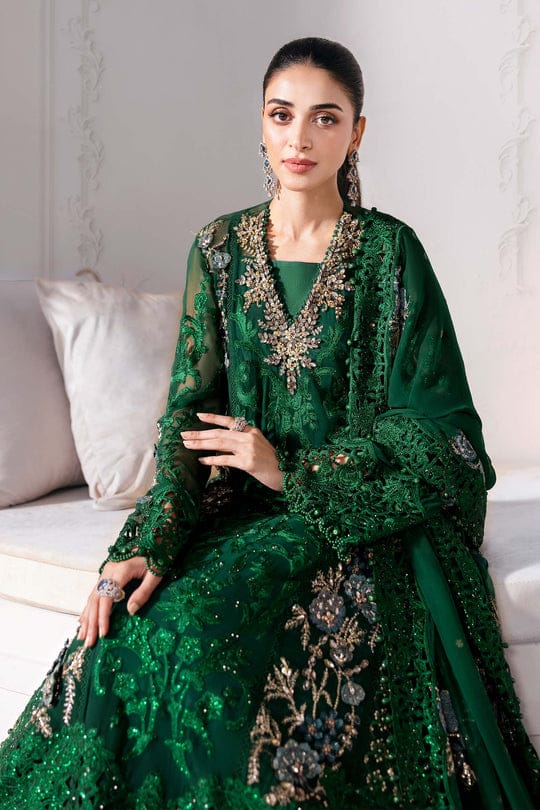 Maria B 3 Piece Unstitched Embroidered Chiffon Suit | BD-3008-Emerald Green