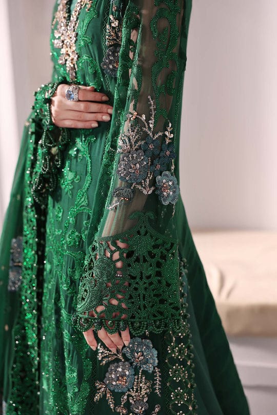 Maria B 3 Piece Unstitched Embroidered Chiffon Suit | BD-3008-Emerald Green