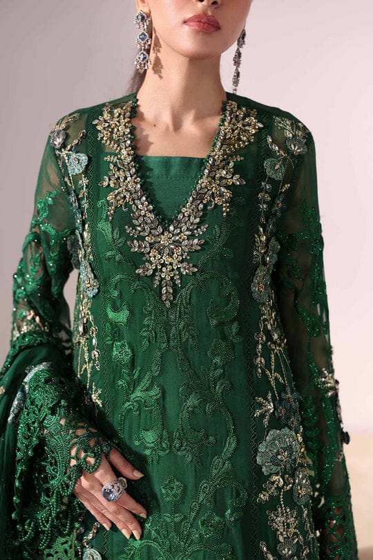 Maria B 3 Piece Unstitched Embroidered Chiffon Suit | BD-3008-Emerald Green