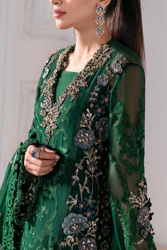 Maria B 3 Piece Unstitched Embroidered Chiffon Suit | BD-3008-Emerald Green