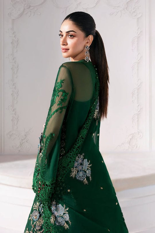Maria B 3 Piece Unstitched Embroidered Chiffon Suit | BD-3008-Emerald Green