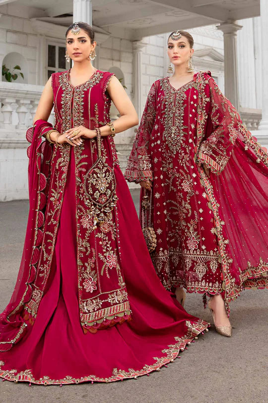 Maria B 3 piece Unstitched Embroidered Chiffon Suit | MPC-24-107 Fuchsia Pink