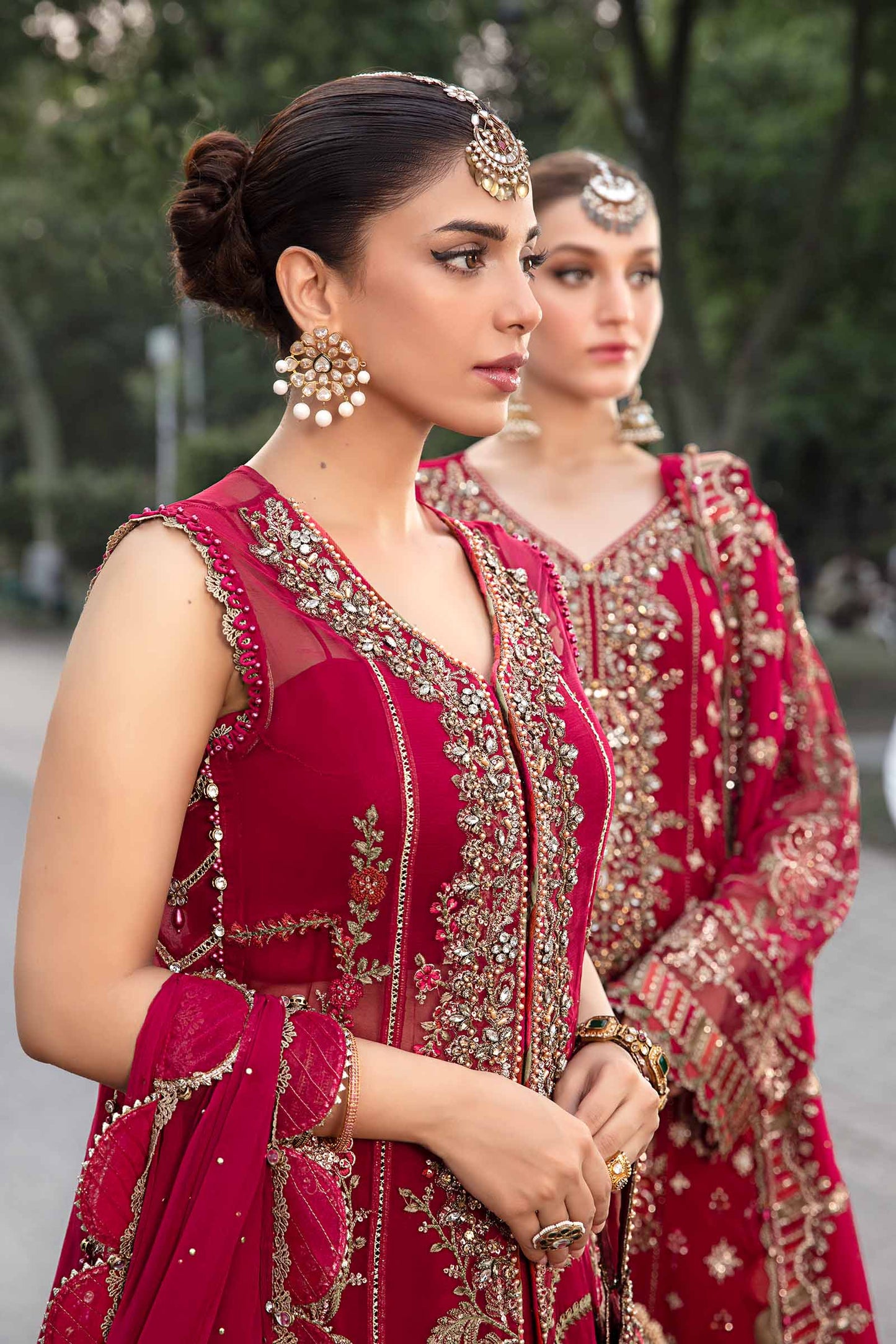 Maria B 3 piece Unstitched Embroidered Chiffon Suit | MPC-24-107 Fuchsia Pink
